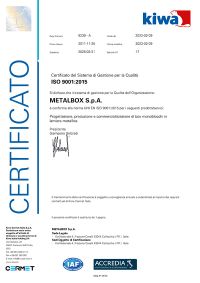 Certificato del Sistema di Gestione per la Qualità ISO 9001:2015