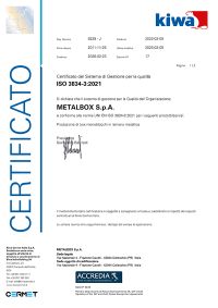 Certificato del Sistema di Gestione per la Qualità ISO 3834-3:2005